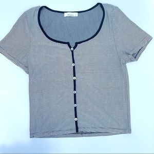 UO Urban Outfitters Romantics Black & White Striped Short Sleeve Shirt, M
